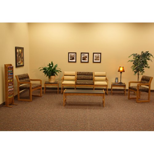 DMD Office and Waiting Room Three Seat Bariatric Guest Chair with Center Arms, Medium Oak Wood with Mocha Vinyl Upholstery