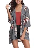 Abollria Women 3/4 Sleeve Floral Chiffon Casual Loose Kimono Cardigan Capes