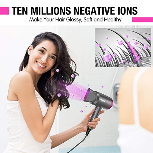 Ionic Hair Dryer, CONFU 1875W Professional Salon Negative Ionic Fast Drying Hair Blow Dryer with 3 Heat Settings, Infinity Speed Settings & Cool Settings, 1 Diffuser and 1 Concentrator Nozzles
