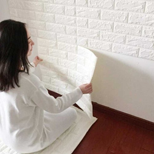 3d white brick tile wallpaper, waterproof soundproof self-adhesiv…