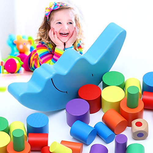 Vigeiya Wooden Stacking Game Moon Balance Building Blocks with Storage Bag Early Educational Sorting Toy for Kids