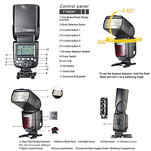 Godox TT685F TTL Flash Speedlite 2.4G sans Fil GN60 HSS 1/8000s et 0.1-2s Temps de Recyclage Flash Compatiable pour Fuji Fujifilm Caméra X-Pro2 X-T20 X-T2 X-Pro1 X100F - Image 3