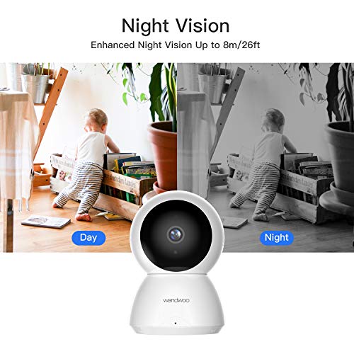 wandwoo IP Camera, 1080P Security Camera Wireless (2.4GHz WiFi),Night Vision,Two-Way Audio,PTZ Control,Home Security Camera for Baby/Pet/Nanny/Elder Monitor