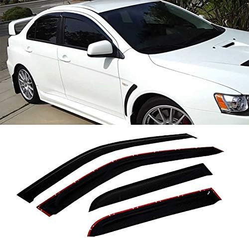 Riseking 4pcs fit 2008-2016 Mitsubishi Lancer Evolution 10?4-Door Sedan?Only Exterior Door Dark Trim Smoke Outside Mount Style Sun Rain Guard Vent Shade Window Visors