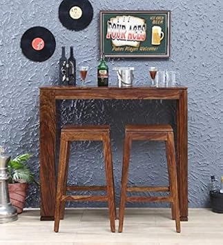 Jiya Creation Bar Set | Bar Table Furniture with 2 Stool (Sheesham Wood) (Teak Shade)