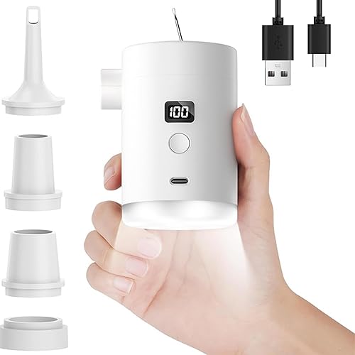 Portable Air Pump for Inflatables, Inflate Deflate Electric Air Pumps,Type-C Rechargeable with 4000mAh Battery with Camping Light for Sleeping Pads Pool Floats Air Bed Air Mattress Swimming Ring