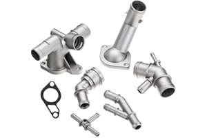 HARIFOGER 7pcs Aluminum Coolant Flange Upgrade Kit with Cooling Hose Flange Connector Coolant T-Fitting Thermostat Housing Cover Water Distribution Pipe Compatible with VW Golf GLI GTI MK4 1.8T TT 337