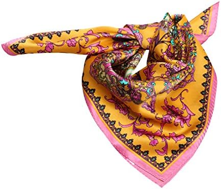 Orange Floral Print Small Square Silk Scarf Neckerchief (Exquisite Floral Orange)