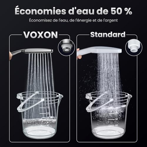 VOXON High Pressure Shower Head with 6 Modes, Square Water Saving Shower Head with One Hand Adjustment Knob and Silicone Anti-Clogging Nozzle, Chrome Plated Large Shower Head