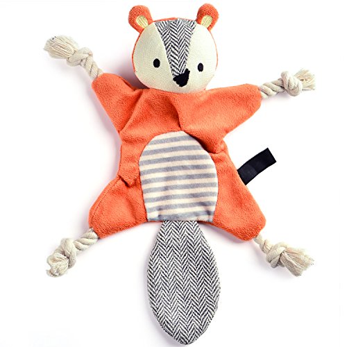 EETOYS Stuffless Dog Toys for Puppy, Crinkle Squeaky Dog Chew Toys Squirrel Plush Dog Toy with Rope Knots for Small Dogs