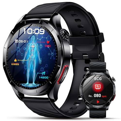 Lgnitek 2026 Men's Smartwatch with ECG/HRV/BMI/Uric Acid, 1.43 Inch AMOLED Health Watch with 24H Blood Pressure SpO2 Body Temperature Sleep Monitor SOS Emergency Call Fitness Watch for Android/iOS