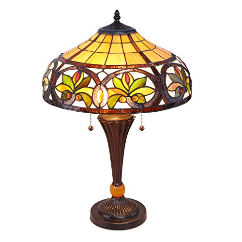 Serena D'italia Sunrise Tiffany Style Table Lamps, Mosaic Stained Glass Lamp, Antique, Victorian, Vintage Styling, Double Pull Chain (Yellow, Green, Red)