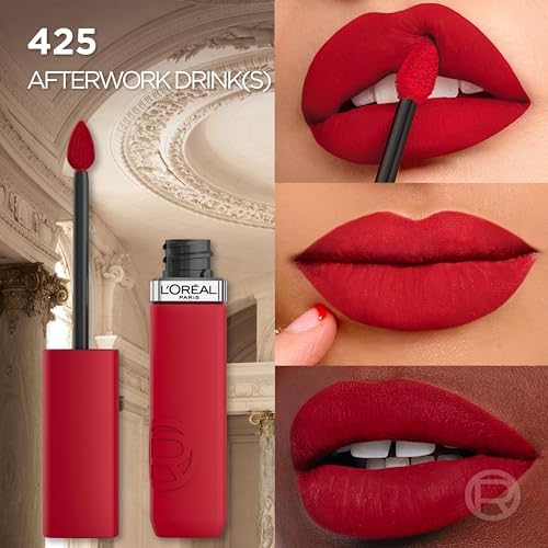 L'Oréal Paris Rossetto Liquido, Colore Intenso, Formula Matte a Lunga Durata, Con Acido Ialuronico, Resistente alle Sbavature, Infaillibile Matte Resistance, Tonalità: 425 Afterwork Drink, 5 ml