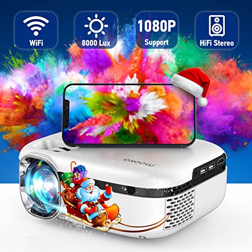 WiFi Portable Projector, 1080P Supported Outdoor Movie Projector 8000L with Carrying Bag, Mini Video Phone Projectors with HDMI USB AV Port for Home Theater Outdoor Movies