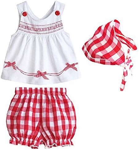 Comemall Kids Baby Girls Tops Polka Dot Lace Shirts T-shirt Shorts Pants Outfits Sets (6-12months, Lattice+Scarf)
