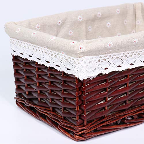 MEIEM Handmade Woven Wicker Storage Basket with Liner.Storage containers.Home Storage Bins for Toys Laundry Clothing Sundries Neatening (Large,Brown)
