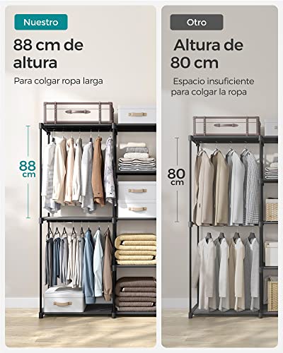 SONGMICS RYG037B02 Wardrobe, Clothes Rack, Wardrobe with Bars, Dressing Room, Fabric Shelves, Metal Frame, 182 x 43 x 182 cm, Black Ink RYG037B02