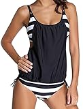 Women's Tankini Beach Two Piece Swimsuits Stripes Lined Up Plus Size Yoga Sport bikinis