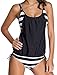 SUMEI Women's Tankini Beach Two Piece Swimsuits Stripes Lined Up Plus Size Yoga Sport bikinis