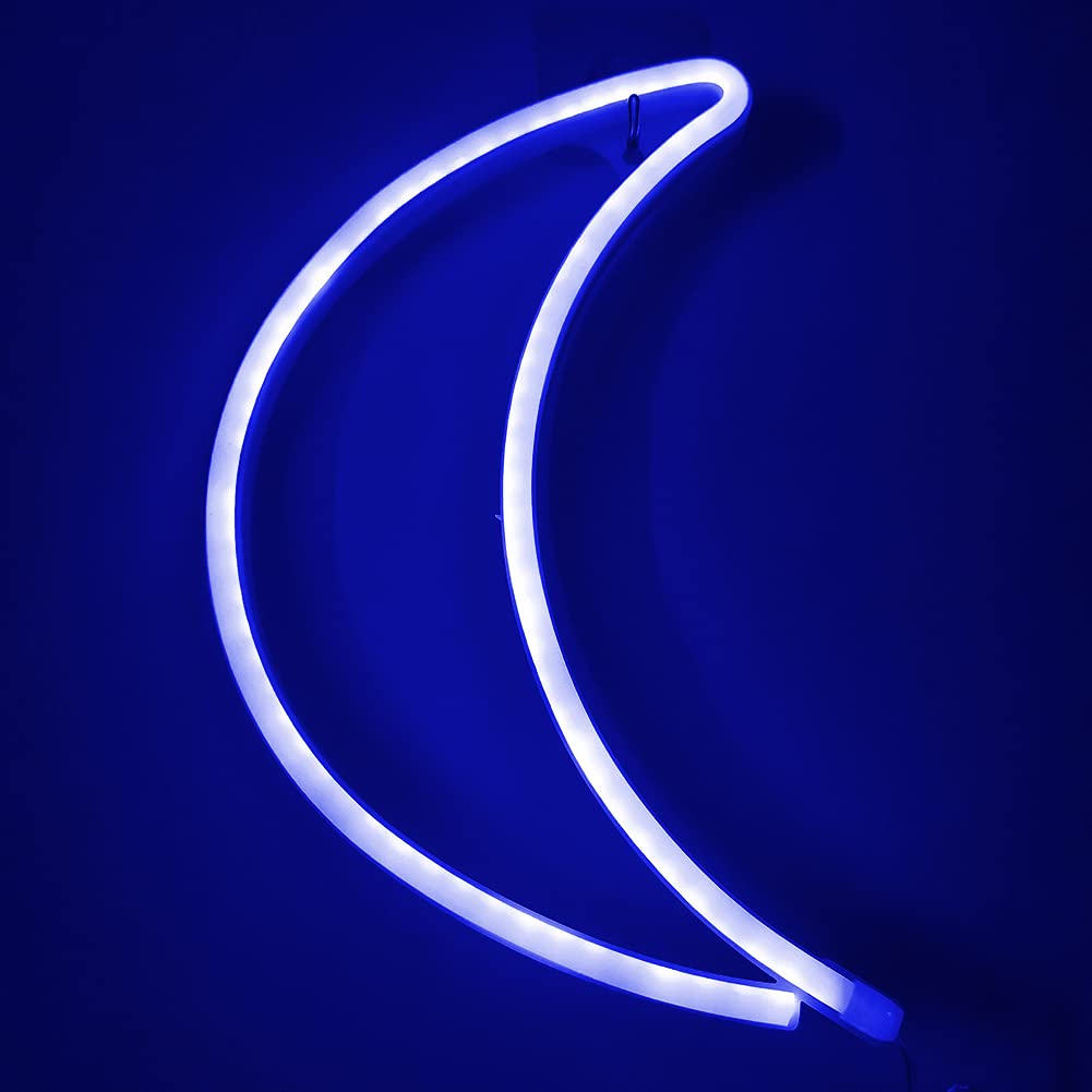 Colording Neon Moon Lights Neon Light Moon Neon Sign LED Moon Light Neon Signs Moon Light up Signs Neon Light for Bedroom Walls Neon Signs for Birthday Party Wedding-BLUE Moon
