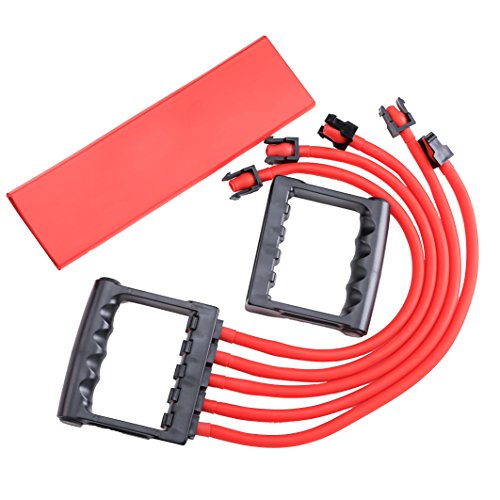 [- Chest Expander Muscle Exerciser Adjustable Pull Strength 5 Resistance Bands with Safe Cover (Red