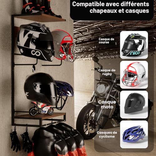 GHWMYD Wall Mounted Motorcycle Helmet Holder, Retro Motorcycle Helmet Mount for Hanging 4 Motorcycle Caps and Jacket to the Wall, Motorcycle Storage Accessories, Wall Mount for Tactical Vest