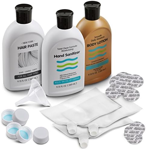 NextParty 3-Pack LEAK-PROOF 9.15oz Secret Alcohol Flask - Hidden Liquor Sunscreen Bottles - 40 Leak-Proof Seals - Easy-Pour Funnel - 5 FREE Resealable Water Bottle Caps - 3 FREE 220ml Bags