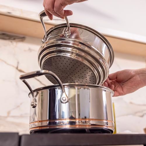 Lagostina Maestro 12-Piece 5-Ply Clad Copper Core Stainless Steel Cookware Set, Premium Pots and Pans, Induction Compatible, Oven Safe, Silver