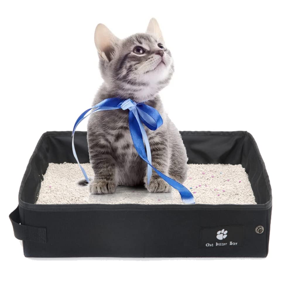 OMEM Foldable Portable Cat Litter Box Dry Wet Soft Travel Cat Litter Tray Lightweight Waterproof Toilet for Outdoor (Samll,Black)