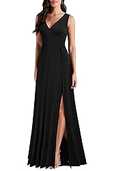 MUSHARE Women's V Neck Sleeveless Split Formal