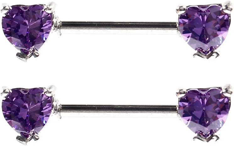 2pcs 14g 14 Gauge 6mm Cubic Zirconia Love Heart Stainles Steel Straight Bar Nipple Ring Barbell Helix Earring