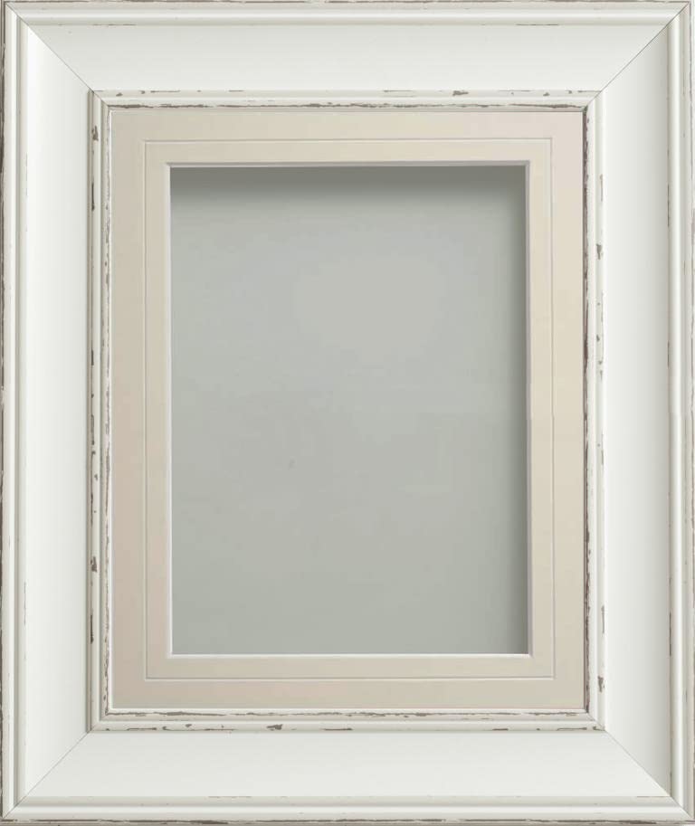 Frame Company Brooke Antique White Photo Frame, Ivory V-Groove Mount, A4 for 10x6 inch, fitted with perspex