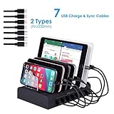 Marstree 7 Port USB Charging Station Multi Device USB Charging Dock Station HUB Desktop Charging Stand Organizer Compatible for iPhone ipad Airpods iwatch Kindle Tablet Multiple Devices