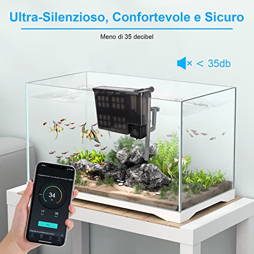 AKKEE Filtro Acquario, 10W Filtro Esterno Acquario, Filtro per Acquario a Parete, Pompa di Ossigeno 750 L/H, Adatto per Acquario Tartarughiera da Fino a 76 Litri