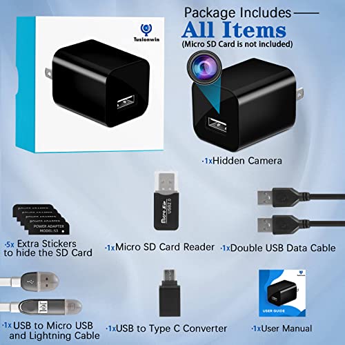 Tusionwin Hidden Camera Spy Camera Charger Mini Spy Camera 1080p USB Charger Camera