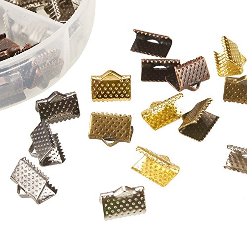 Pandahall 120pcs/Box 6 Colors Iron Ribbon Crimp Ends Flat Leather Silk Cord Lace Clamp Ends Mixed Color 10x7x5mm