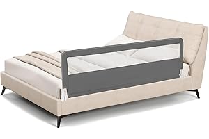 BABY JOY Bed Rails for Toddlers, 71'' Extra Long, Swing Down Bed Guard w/Safety Strap, Folding Baby Bedrail for Kids Twin, Double, Full Size Queen & King Mattress (71-Inch, Gray)