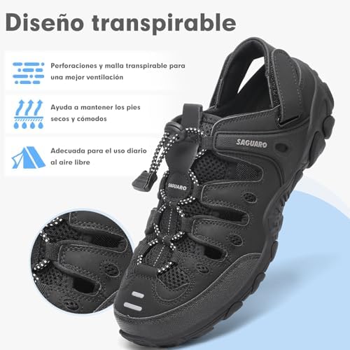 Sandálias de caminhada masculinas, sandálias fechadas, pretas 37