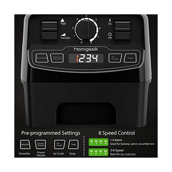 Homgeek-Blender-Smoothie-Maker2000W-8-Speed-Smoothie-Blender-with-2L-BPA-Free-Tritan-Container33000-RPM-High-Speed-Professional-Blender-with-4-Blending-Presets-for-IceSoupNutsBlack Homgeek Blender Smoothie Maker,2000W 8-Speed Smoothie Blender with 2L BPA-Free Tritan Container,33000 RPM High Speed Professional Blender with 4 Blending Presets for Ice/Soup/Nuts,Black