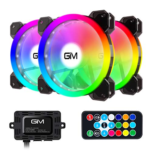 RGB Case Fans 3 Pack, GIM 120mm Chassis Fans (366 Modes with Controller