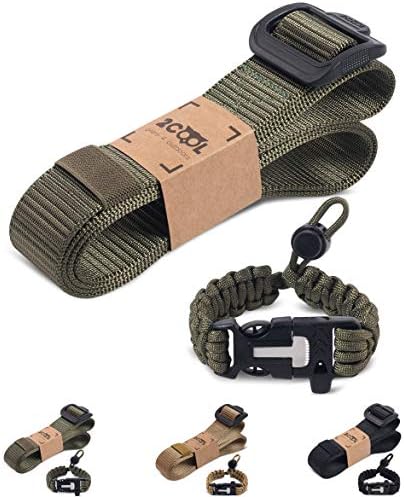 2COOL Gears Tactical Belt Set with Paracord Bracelet Non Metallic Buckle 1.5 inch Adjustable Size Duty Work Nylon Web Security Army Military Belts for Men and Women