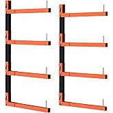 Mogbhw 2 Pack Lumber Storage Rack, Wall Mount Removable Lumber Rack with 4-Level Holds Up 520 Lbs, Heavy Duty Metal Garage Wood Organizer for Workshop, Basement, Indoor and Outdoor (2 Pack-4 Level)