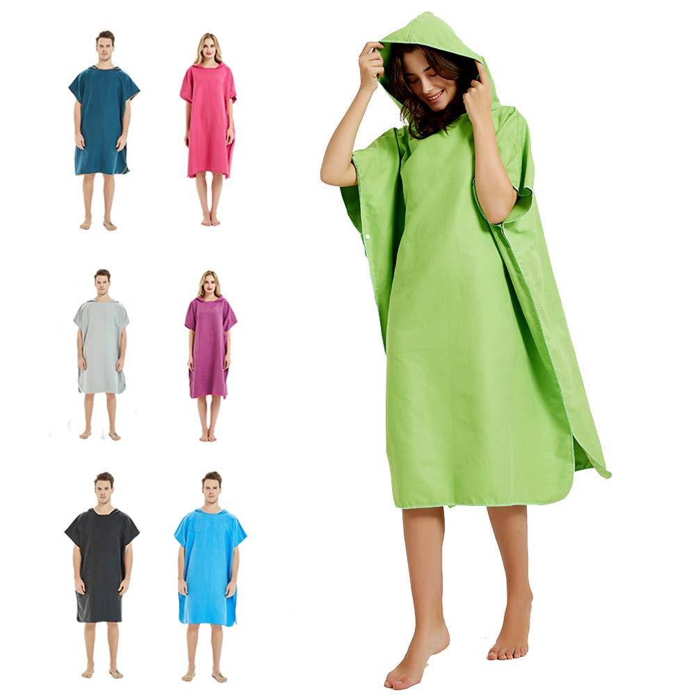 CAREWORX Surf Beach Poncho Wetsuit Changing Towel Bath Robe with Hood for Surfing Swimming Bathing Adults Men Women -One Size Fit All (Green)