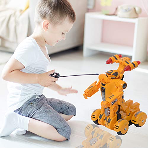 YARMOSHI- Remote Control Car Robot Toy. 1 Button Does Battle Dances, Flashing Lights, 8.7x5.3x4.3 Inches. RC Toy for Kids 4+. (Yellow) - Thumbnail 3