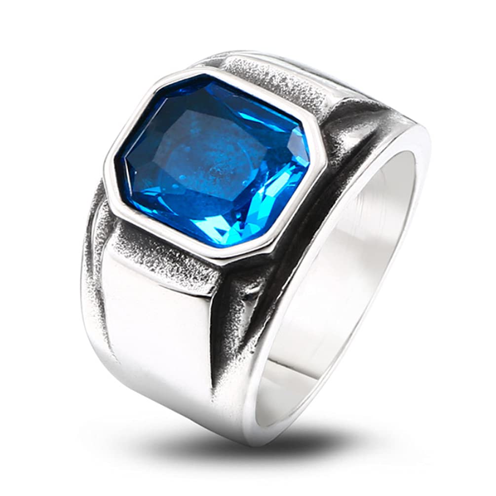 Inreng acero inoxidable anillo de piedra cuadrada de acero inoxidable para hombres Mujeres Signet Biker Band Silver Blue Size 11