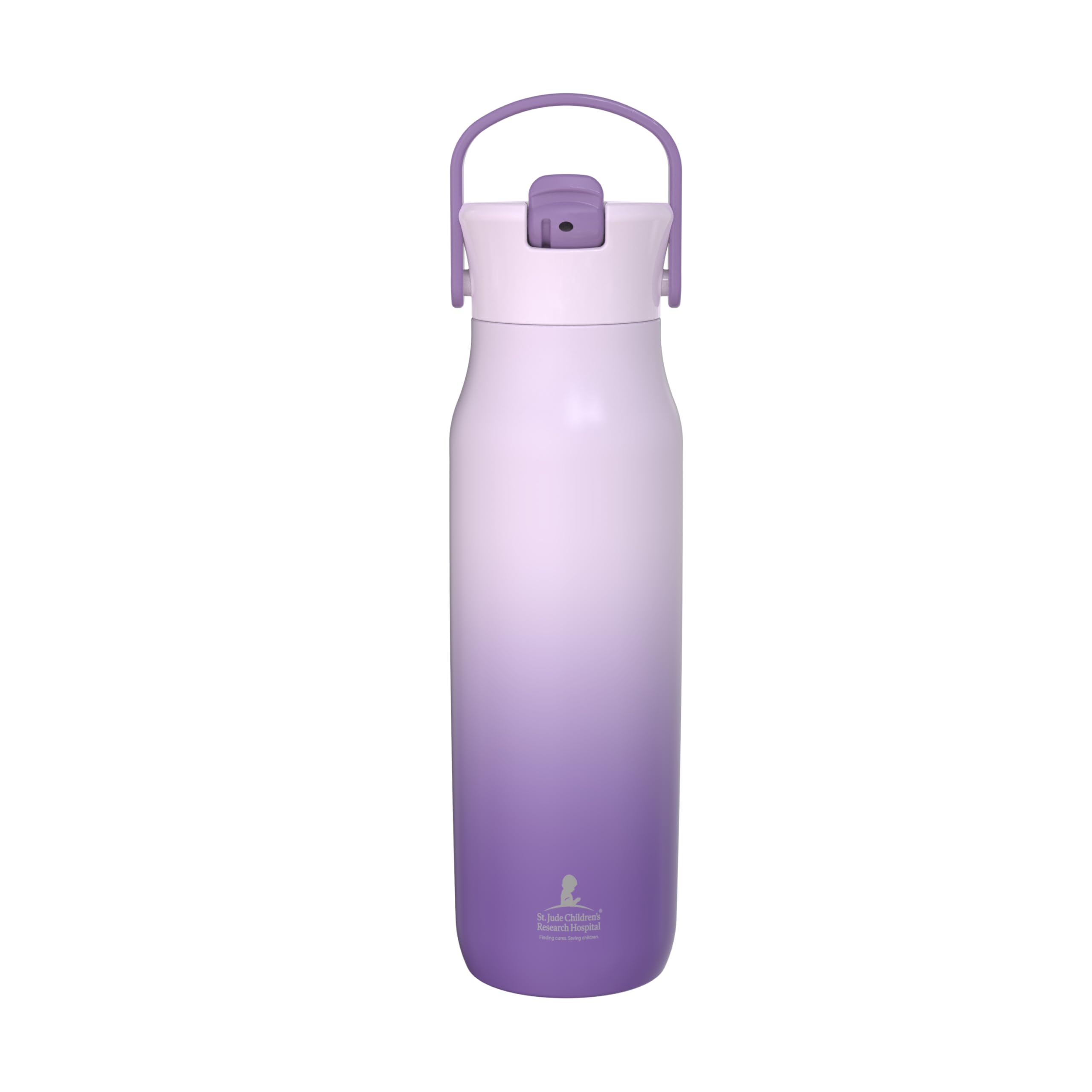 Zak Designs Harmony Water Bottle Benefiting St. Jude, For Travel or At Home, 32oz Stainless Steel is Leak-Proof When Closed and Vacuum Insulated with Straw Lid and Carry Handle (Purple Ombre) Image