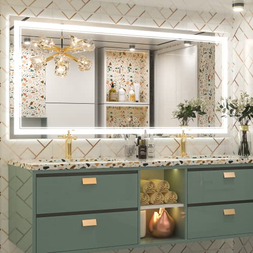 Keonjinn LED Bathroom Mirror, 60 x 28 Inch Bathroom Mirror with Front