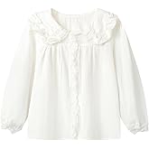 Mud Kingdom Little Girls Lace Shirt Button Down Blouse Peter Pan Collar Long Sleeve Casual