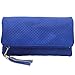b.m.c BMC Womens Sapphire Blue Textured PU Faux Leather Quilted Pattern Triple Compartment Zipper Tassel Fashion Clutch Handbag