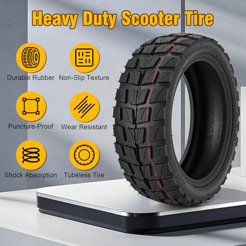 10x2.75-6.5 Vacuum Tire with Valve, 10 Inch Tubeless Rubber Anti Slip Off-Road Tire for Electric Scooter, Suitable for Snowy Sandy Gravel Roads